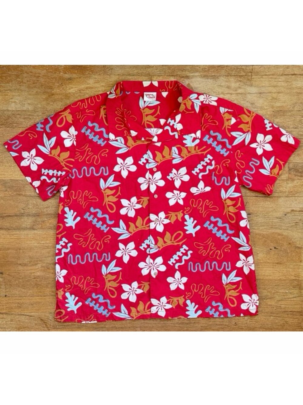 Vintage Mens Red Hawaiian Shirt Size XL Y2K Abstract Floral Print Cotton Retro S